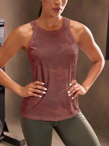 Powerista 女士迷彩印花休闲健身运动背心 - 藕粉色 - 查看 4