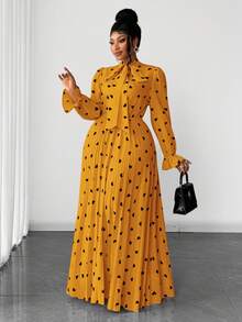 Maweii Plus Size Polka Dot Print Ruffle Valentine's Day Casual Dress - Yellow - View 7