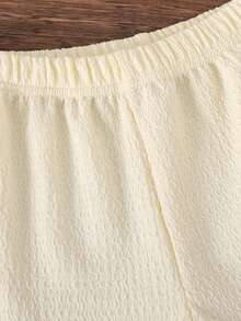 Elladie kids 春夏新款草莓刺绣吊带背心搭配同款弧形纹理红色背心短裤，可爱休闲度假套装 - 杏色 - 查看 6