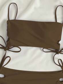 Swim Vcay 纯色比基尼泳衣，无线 - 棕色 - 查看 4