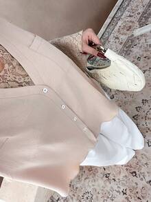 Modelyn Camisa holgada de encaje y parches, adecuada para uso diario en primavera y otoño, talla grande - Caqui - Ver 6