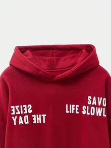 Manfinity VCAY 2pcs Men's Casual Hoodie Set, Red Color Printed, Spring/Autumn - Red - View 9