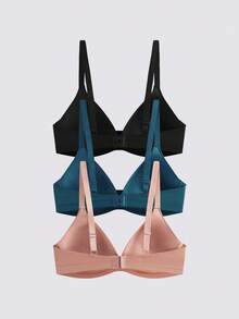 3 Peças Sutiãs Sólidos Sem Arame e Sem Bojo Decote em V Macios para Mulheres - Multicolorido - Visão 2