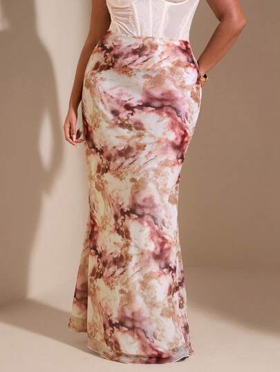 SHEIN BAE Plus Size Women's Elegant Long Maxi Skirt For Party, Nightclub, Dating, Curve Maxi Skirt, Long Floral Skirt,