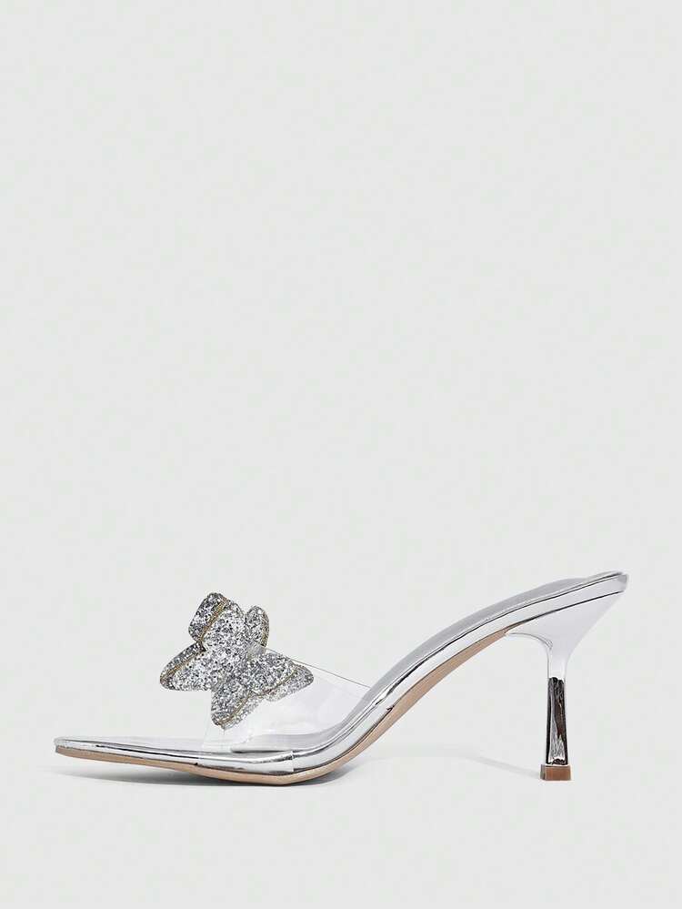 CUCCOO SZL Women's Crystal Embellished Transparent Strap High Heel Sandals Prom Heels