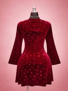 SHEIN ICON 大码女士情人节优雅爱心丝绒连衣裙 - 紅色 - 查看 2