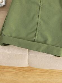 SHEIN 2件套少女黑色纹理针织露脐吊带上衣和短裤套装，休闲日常穿着