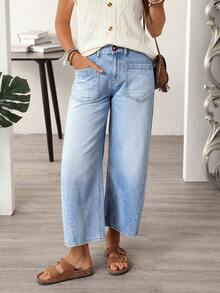 EMERY ROSE Plus Size Casual Relaxed Fit Flared Leg Jeans - Blue - View 6