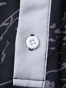 ROMWE MEN Street Life Men's Printed Button-Up Polo Shirt - Black - View 8