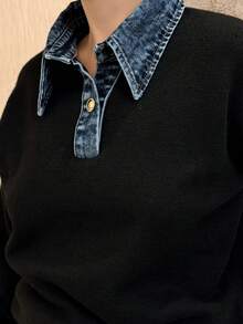 Kuleshova 女士优雅高领休闲长袖针织毛衣 - 黑色 - 查看 3