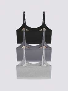 3件套女士纯色可调节肩带舒适无钢圈加厚运动文胸，适合运动、睡眠 - 彩色 - 查看 2