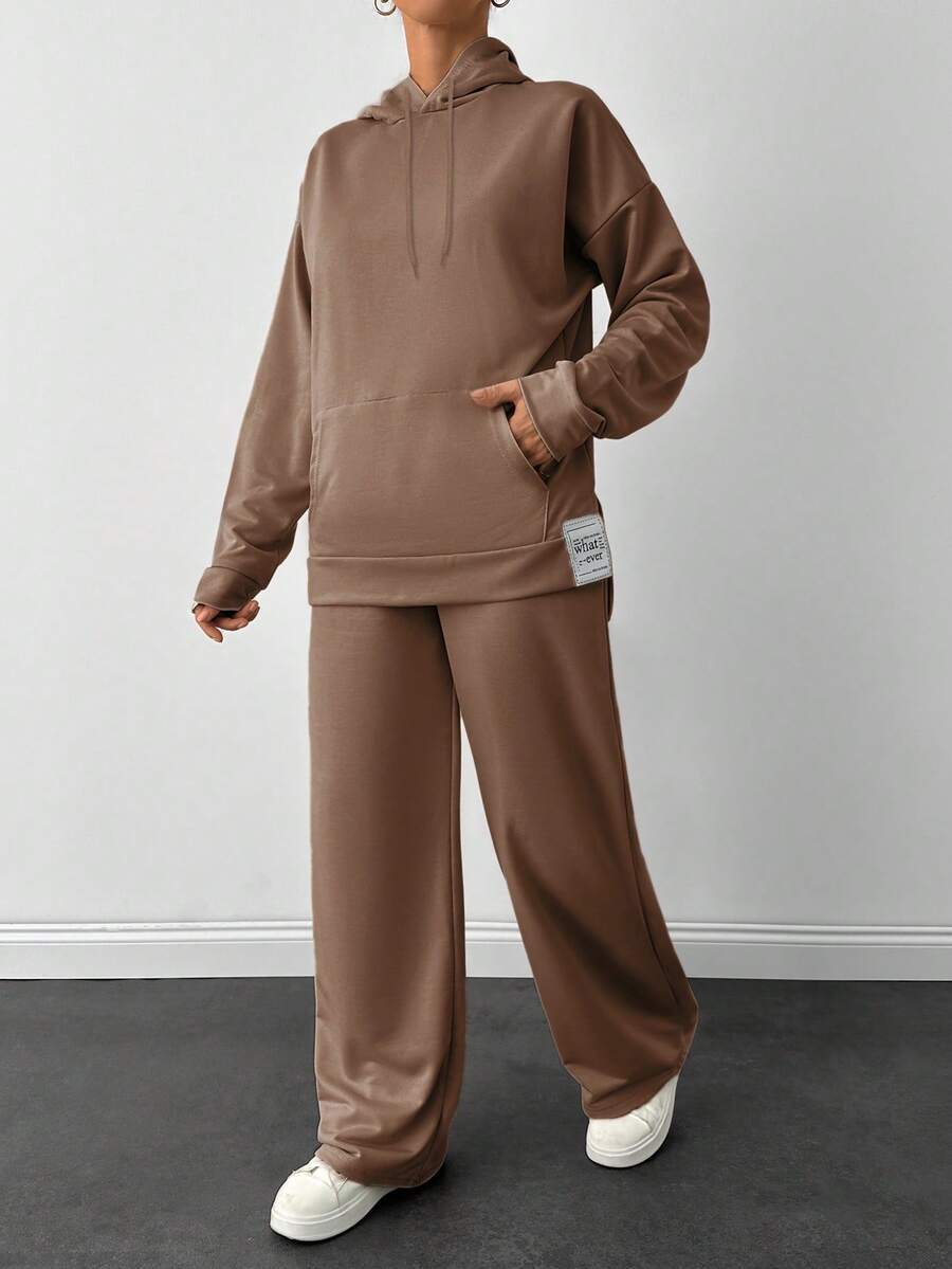 EURMUSE Light Grey Two Thread Sweatshirt And Sweatpant With Label Detail - Chocolate Brown - View 1