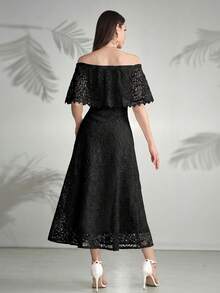 Modelyn Women's Simple Daily Off-Shoulder Dress Long Evening Dresses Black Lace Dress Off Shoulder Black Dress Black Formal Dress Elegant Black Dress - Black - View 2