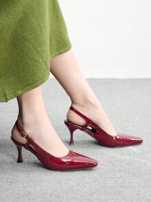 CUCCOO BIZCHIC Giày sandal nữ mũi nhọn gót nhọn bằng da PU, thiết kế tối giản thời trang, thoải mái cho sử dụng hàng ngày, dự tiệc và các sự kiện. - Màu Đỏ Sâu - Xem 7