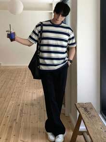 DAZY 男士休闲条纹圆领短袖T恤，夏季 - 彩色 - 查看 3