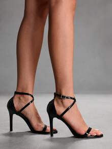 CUCCOO SZL Women's Shoes, Black Cross-Strapped Women's High-Heeled Sandals, With A Sexy And Modern Style. The Details Include Cross-Straps And Metal Buckles, Which Both Modify The Leg Lines And Enhance The Aura. It Is Suitable For Fashionable Women To Attend Dinners, Parties Or Urban Commutes. Prom Heels Summer Shoes - Black - View 5