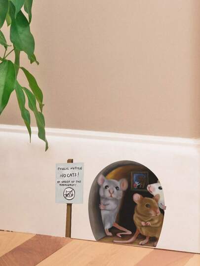 Zazumi 1个趣味卡通老鼠洞墙贴，自粘式DIY家居装饰，适用于客厅、卧室、节日季、生日礼物创意，必备单品