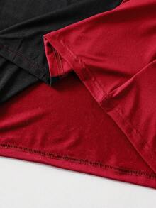 SHEIN Vacaura Bộ 2 món áo thun và quần short phối màu thời trang thường ngày dành cho nam thiếu niên, thích hợp mặc hàng ngày vào mùa xuân/hè và các hoạt động ngoài trời. - Màu Đỏ Sâu - Xem 4