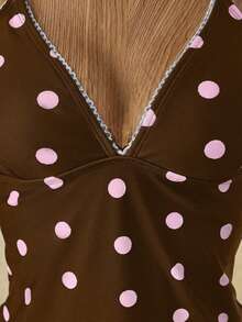 Bellisia Vintage Black & White Polka Dot Ruffled Triangle Cup Bikini Set - Multicolor - View 7