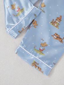 2件套幼儿男童简约纯色字母印花短袖上衣和裤子轻薄休闲睡衣套装，春夏款 - 淺藍色 - 查看 2