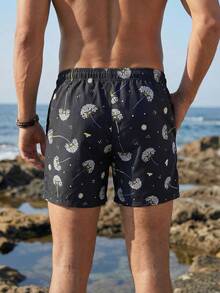 Manfinity Swimmode Men's Dandelion Print Drawstring Waist Beach Shorts - Multicolor - View 4