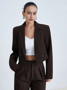 Aveloria Modichic 女士新款翻领宽松短款西装外套 - 咖啡棕 - 查看 4