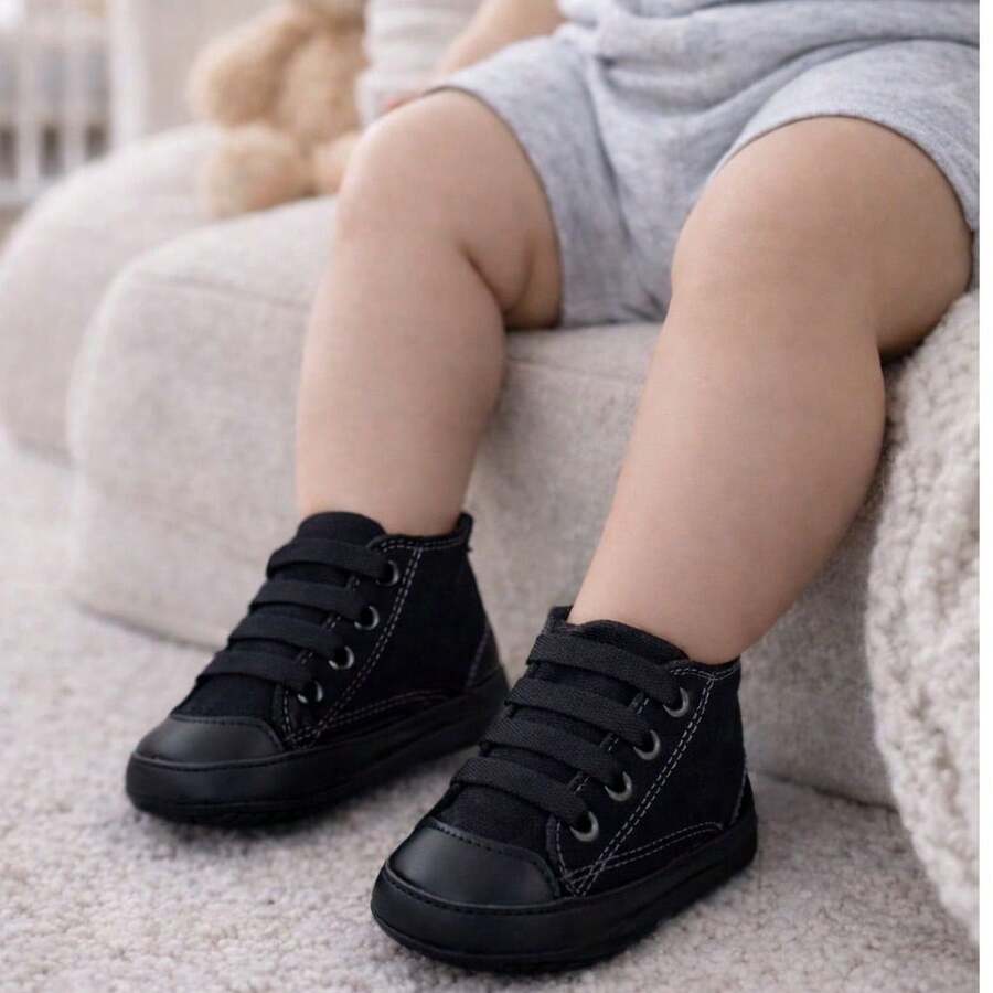 Tenis para Bebé Tipo Botita | Suela Antideslizante | Cómodos y Ligeros | Ideales para Primeros Pasos - Negro - Ver 1