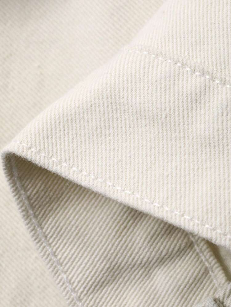 Embroidered Pattern Washed Beige Men's Jacket Set, Spring/Autumn