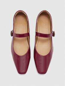 CUCCOO BIZCHIC Women's Square Toe Minimalist Fashion Daily Versatile Red Flat Sandals Valentine's Day - Red - View 2