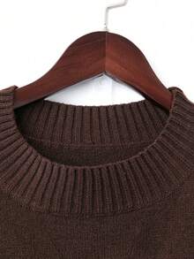 SHEIN Tall CURVE 大码休闲宽松纯色落肩针织毛衣裤两件套，秋冬款 - 咖啡棕 - 查看 3