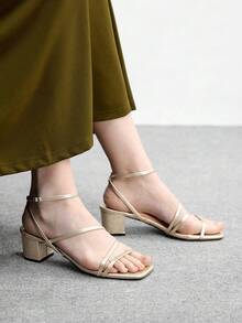 CUCCOO BIZCHIC 女士简约粗跟踝带凉鞋，优雅夏季高跟凉鞋，适合夏季毕业典礼、舞会、度假、返校、大学生等场合，兼具优雅基础款、商务休闲、商务时尚、春季、春假、复活节和圣诞节等场合。 - 金色皮 - 查看 4