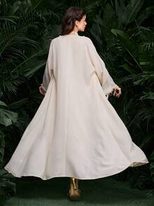 Al Najma Apricot & Pink Floral Trim Arabic Abaya With Headscarf