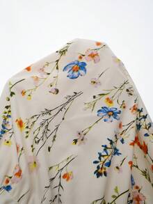 Elenzga Große Größen Damen Kurzarm Kleid mit Blume Muster, elastischer Taille und gestuftem A-Linie Schnitt, eleganter Urlaubsstil, geeignet für Frühling/Sommer - Aprikosenfarben - Übersicht 4