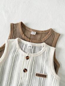 Playful Pals Set de 2 piezas Mono sin mangas con diseño de malla hueca de moda casual para bebés niños, adecuado para salidas de primavera/verano, vacaciones y uso diario - Multicolor - Ver 5