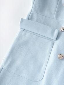 GlowEve 女士双排扣翻领无袖羊毛夹克，带口袋，优雅休闲街头风，适合日常、通勤、商务、浪漫约会、派对、假日等场合。 - 淺藍色 - 查看 3