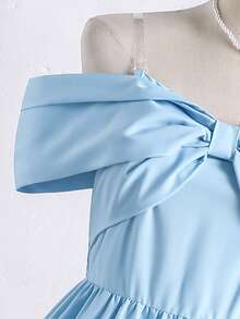 1pc Teen Girl Casual Woven Butterfly Decor Adjustable Strap Fitted Waist Flared Hem Midi Dress, Elegant For Daily Wear, Party, Vacation, Teens & Young Girl, Light Blue - Blue - View 5