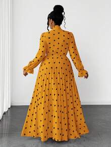 Maweii Plus Size Polka Dot Print Ruffle Valentine's Day Casual Dress - Yellow - View 4