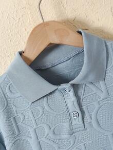 Mirajuku 男童字母压纹短袖休闲Polo衫 - 藍色 - 查看 4