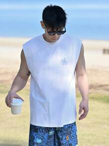 DAZY Men's Letter Print White Loose Tank Top, Summer - White - View 1