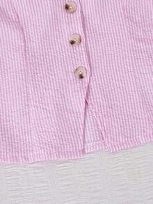 SHEIN 2pcs/Set Tween Girls Elegant Casual Square Neck Button Textured Striped Camisole Top And Loose Wide Leg Pants Set, Suitable For Daily, Commute, Casual, Vacation, Gathering With Friends, Party - Pink - View 3