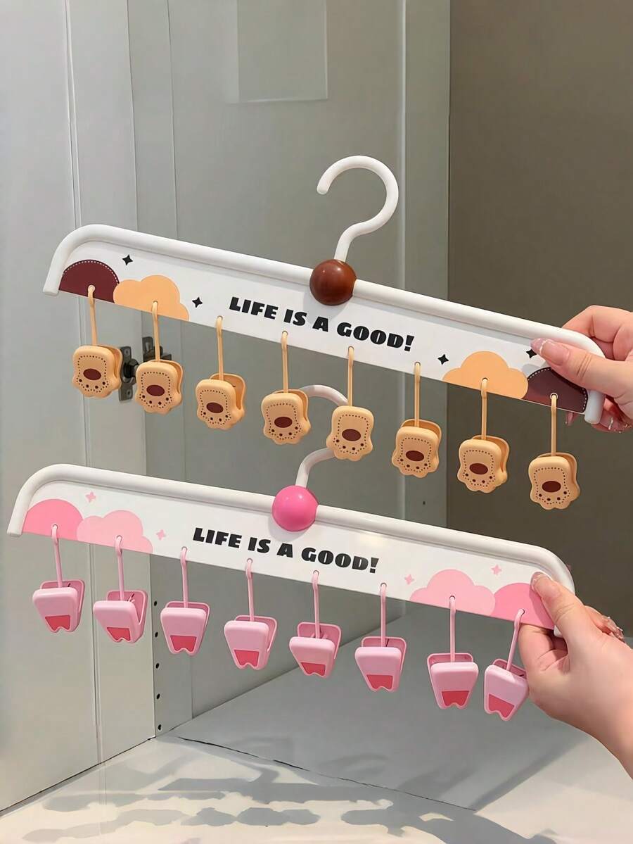 Zazumi 1 PC Cute Cartoon Cat Paw Sock Clips Set Of 8 Drying Hangers For Laundry Multipurpose Drying Rack For Socks Bibs Hats Towels Dorm Balcony Space Saving Clothes Organizer - Multicolor - View 1