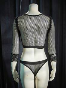 SpicyHot 2pcs Extremely Sexy Mesh Lingerie Set - Black - View 2