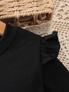 SHEIN Elladie kids 少女碎花网纱荷叶边收腰长袖连衣裙，时尚派对及假日风格，秋/春季 - 彩色 - 查看 8