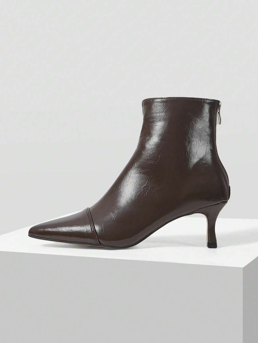 Mnmlis Women's Fashion Versatile Pointed Toe High Heel Ankle Boots Valentine's Day - Brown - View 1