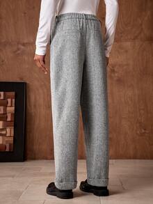 Business Casual AKNOTIC 男士人字纹斜插口袋休闲裤，适合圣诞派对、通勤、商务场合、送给男友的礼物、节日之选 - 灰色 - 查看 7