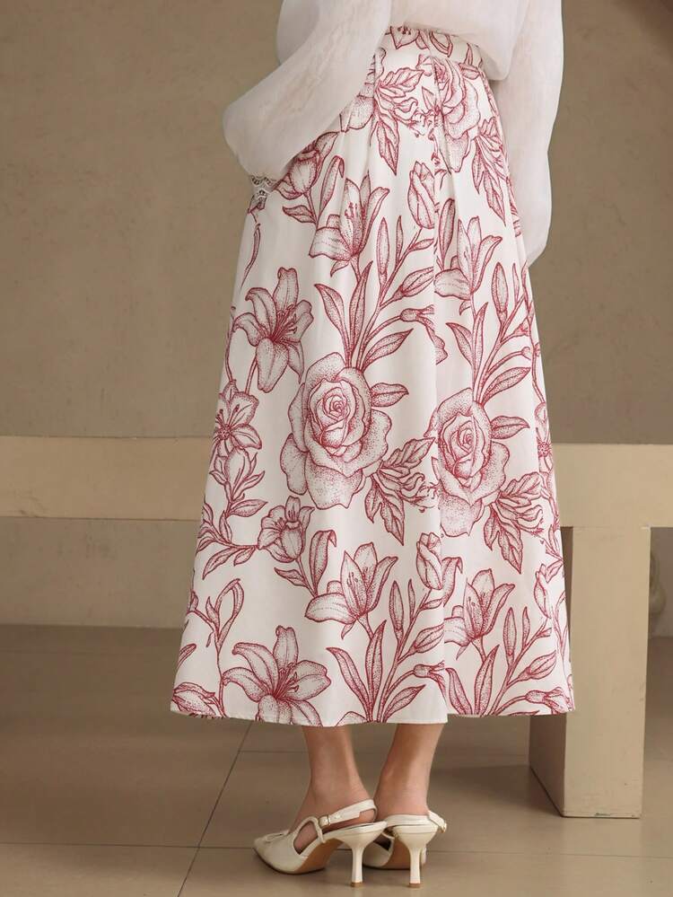 Elegant Floral A-Line Skirt For Women, Spring/Summer,Wedding Guest Dress Women