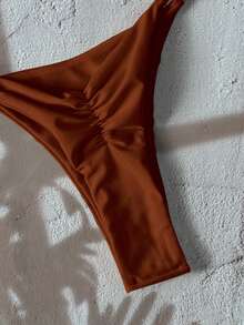 Swim Chiccia 1 chiếc quần bikini dây mảnh màu trơn dành cho nữ, thiết kế tối giản. - Rỉ Nâu - Xem 6