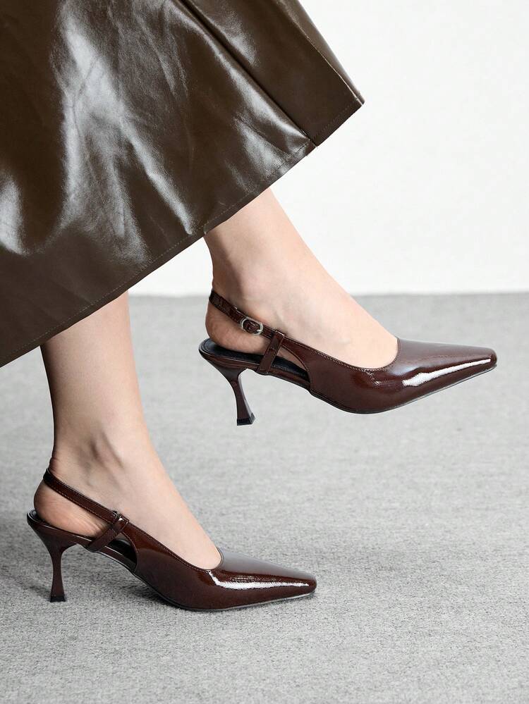 CUCCOO BIZCHIC Women's Pointed Toe Stiletto Heel PU Leather Slip-On Sandals, Fashionable Minimalist Design, Comfortable For Daily, Party And Banquet Wear Valentine's Day