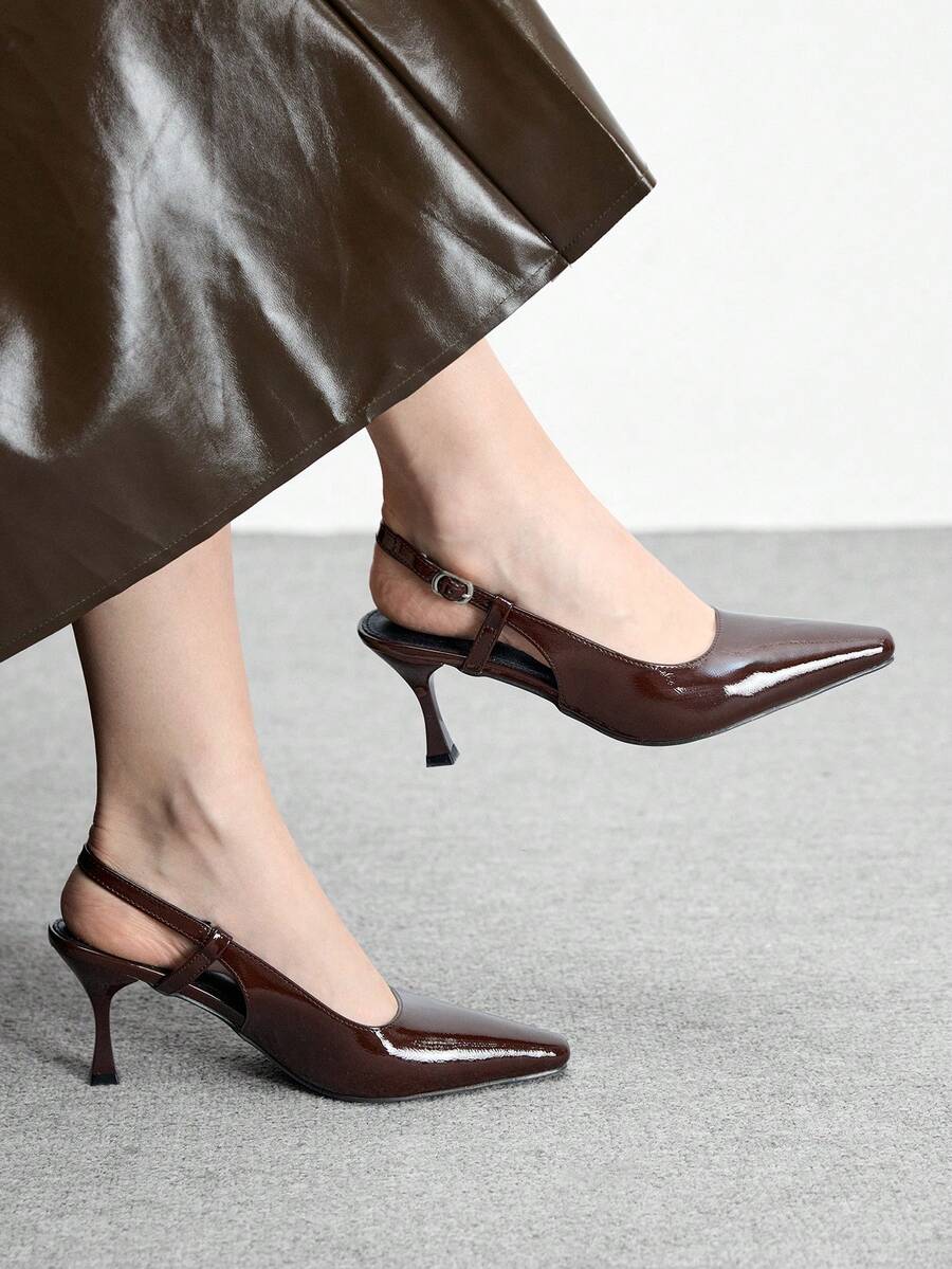 CUCCOO BIZCHIC Giày sandal nữ mũi nhọn gót nhọn bằng da PU, thiết kế tối giản thời trang, thoải mái cho sử dụng hàng ngày, dự tiệc và các sự kiện. - màu nâu - Xem 1