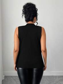 Elenzga Blusa elegante sin mangas con bordados y cuentas, tela elástica, efecto estilizante para tallas grandes - Negro - View 2